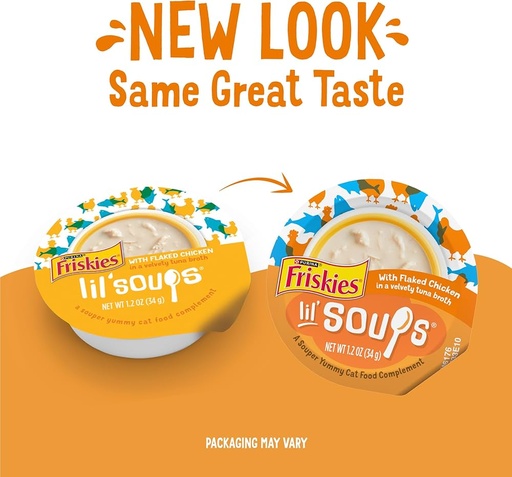 [949] Purina Friskies Lil Soups Golosinas Para Gatos Tazas De 1.2 Oz Paquete De 8 Sabor A Pollo