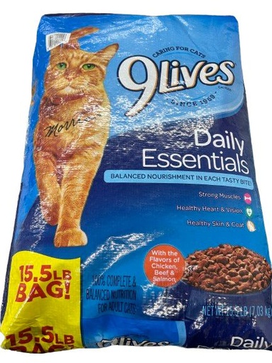 [1779] 9 LIVES DAILY ESSENTIALS ALIMENTO SECO PARA GATOS DE 15.5LB - 7,03KG
