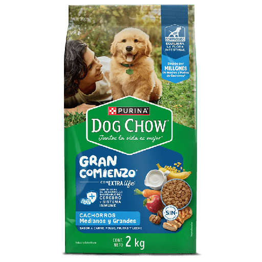 [24036] Perrarina Dog Chow Para Cachorros Medianos Y Grandes Sabor A Carne, Pollo Fruta Y Leche 2 Kg