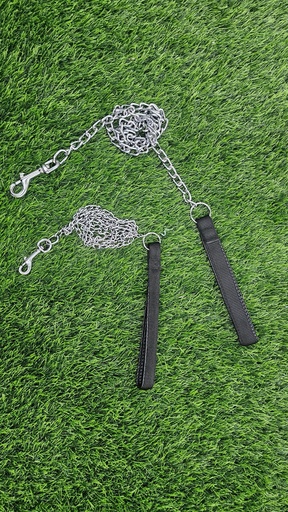 [89704]  ACCESORIO DE CORREA PARA MASCOTAS CADENA DE HIERRO DE 3.0M CON MANGO DE CINTA NEGRA 