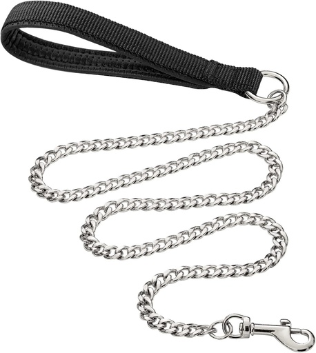 [89702]  CORREA PARA MASCOTAS CADENA DE METAL CON MANGO ACOLCHADO 