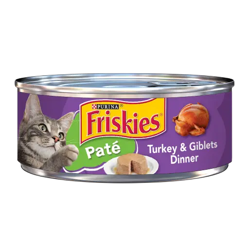[1268] Comida Enlatada Para Gatos Friskies Pate With turkey y Giblets Dinner 156g (Lata Morada-Verde) 
