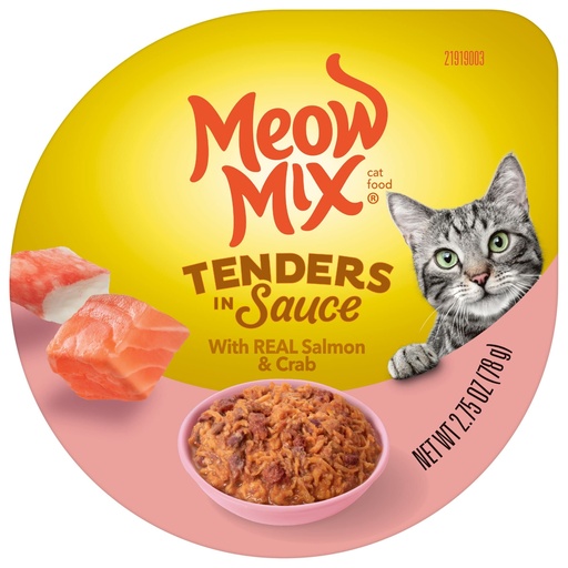 [13766] Meow Mix Tender Favorites Salmon y Crab In Sauce 2.75 Oz - 78g (Rosa)