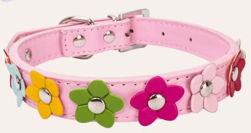 [1648] COLLAR DE MASCOTA DECORADO CON FLORES COLOR ROSA TALLAS VARIAS