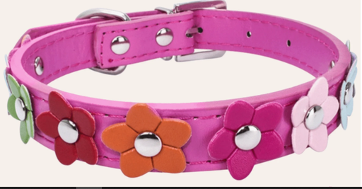 [1649] COLLAR DE MASCOTA DECORADO CON FLORES COLOR FUCSIA TALLAS VARIAS