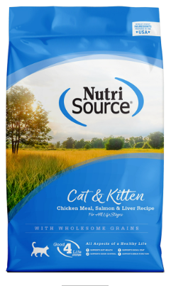 [1655] NUTRISOURCE CAT & KITTEN CHICKEN MEAL, SALMON & LIVER RECIPE W/ WHOLESOME GRAINS 4LB  