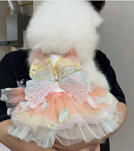 [1660] VESTIDO CON DISEÑO DE MARIPOSA ESTILO PRINCESA PARA MASCOTAS TALLAS VARIAS