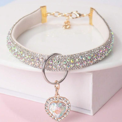 [1678] COLLAR CON COLGANTE DE DIAMANTES PARA PERROS COLOR BLANCO TALLA L