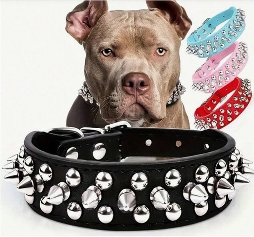 [1643] COLLAR PARA PERROS DE PU CON TACHUELAS, AJUSTABLE TALLAS Y COLORES VARIOS