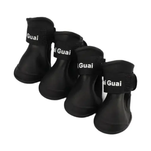 [1702] SET DE BOTAS DE LLUVIA PARA MASCOTAS IMPERMEABLES COLOR NEGRO TALLA XXL