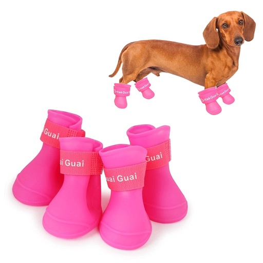 [1704] SET DE BOTAS DE LLUVIA PARA MASCOTAS IMPERMEABLES COLOR ROSA TALLA M