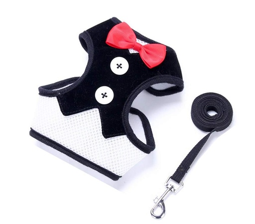 [1708] ARNES PARA PECHO DE MASCOTA COLOR NEGRO CON LAZO ROJO TALLAS VARIAS