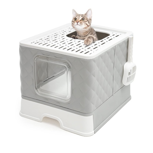 [1721] PAWZ ROAD CAJA DE ARENA PARA GATOS GRANDES CON TAPA TIPO CAJON, COLOR GRIS