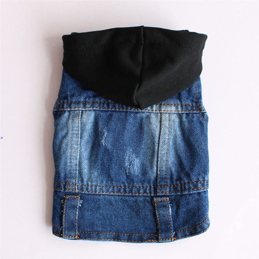 [1726] CHAQUETA CON CAPUCHA Y HEBILLA CON EFECTO DE JEAN PARA MASCOTAS PEQUEÑAS TALLAS VARIAS