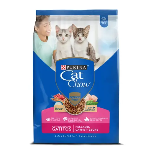 [1748] PURINA CAT CHOW GATITOS SABOR A PESCADO,CARNE Y LECHE 500GR