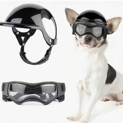 [1765] CONJUNTO DE CASCO Y LENTES DE SOL CON PROTECCION UV COLOR NEGRO TALLA M