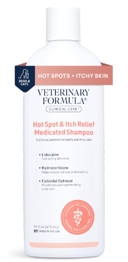 [1988] VETERINARY FORMULA CLINICAL CARE SHAMPOO HOT SPOT & ITCH RELIEF PARA MASCOTAS, 16 OZ-473ML